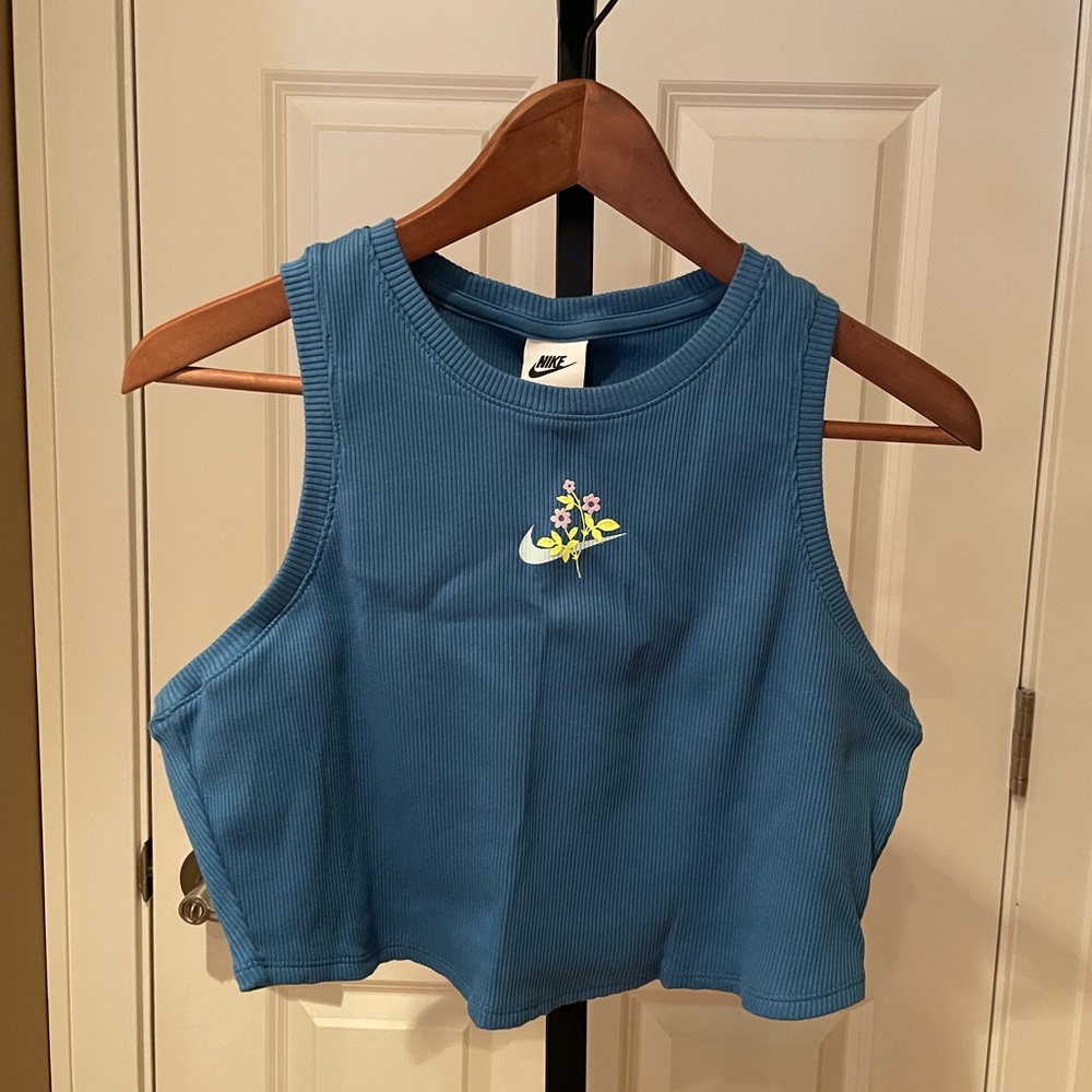 Nike Blue Crop Top with Floral Logo